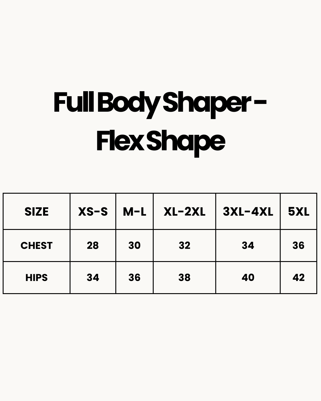 Size Chart for Full Body Shaper - Flex Shape - Brown