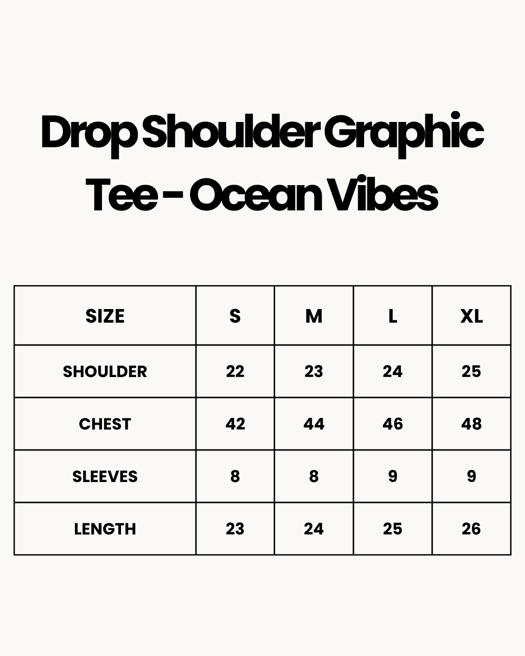 Size Chart for Drop Shoulder Graphic Tee - Ocean Vibes