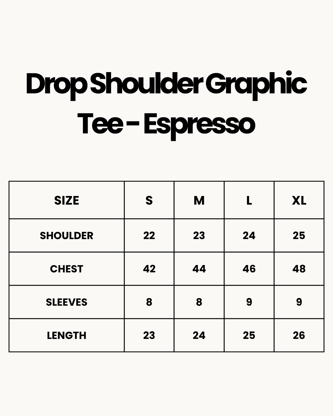 Size Chart for Drop Shoulder Graphic Tee - Espresso - White