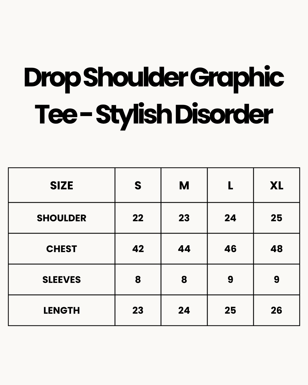 Size Chart for Drop Shoulder Graphic Tee - Stylish Disorder