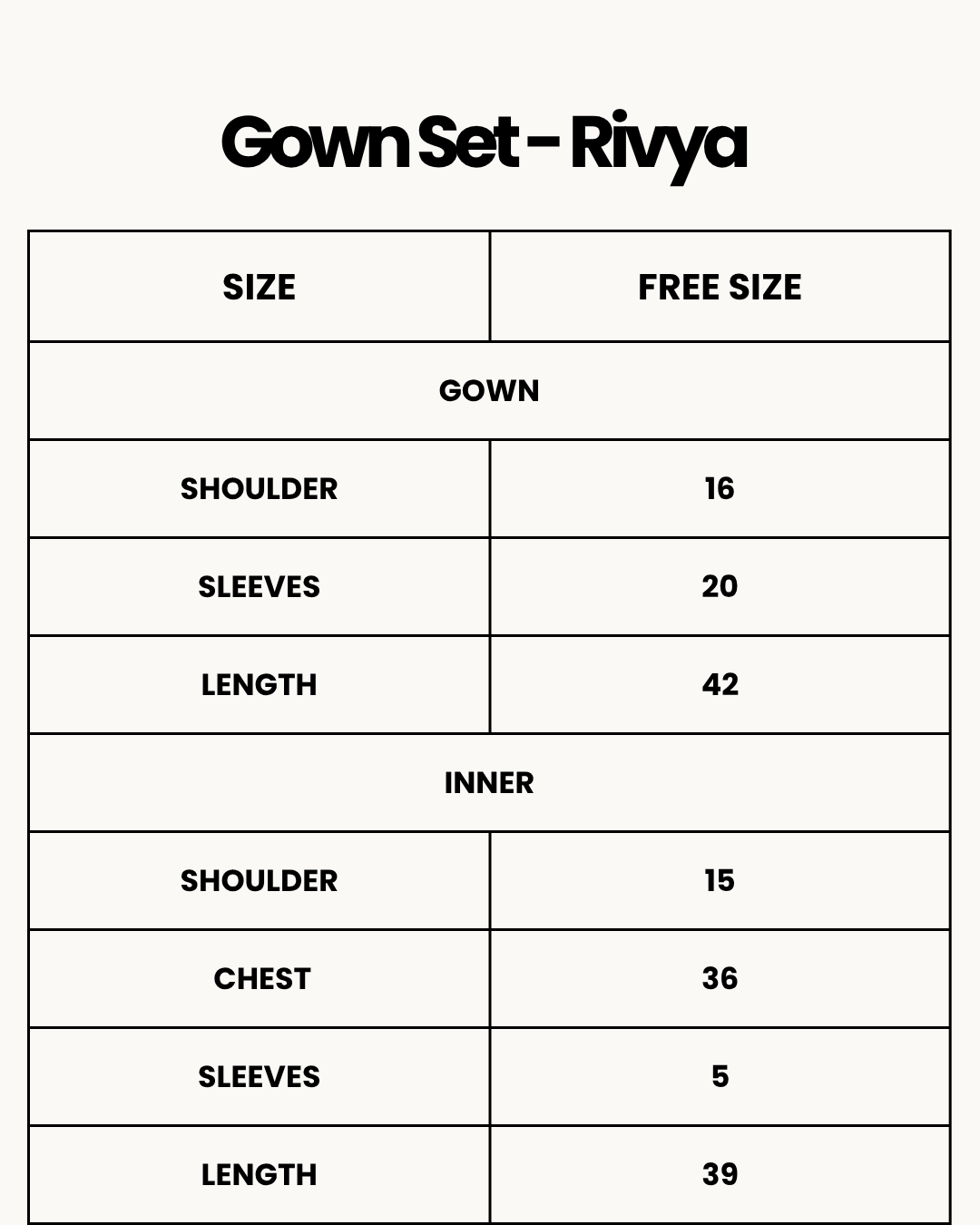 Size Chart for Gown Set - Rivya - Black