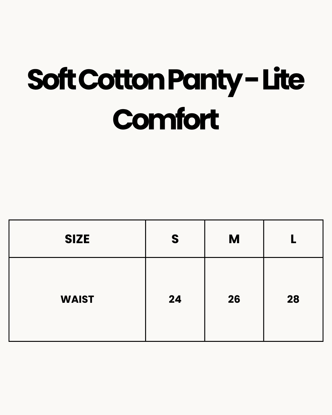 Size Chart for Pack of 2 Soft Cotton Panty - Lite Comfort