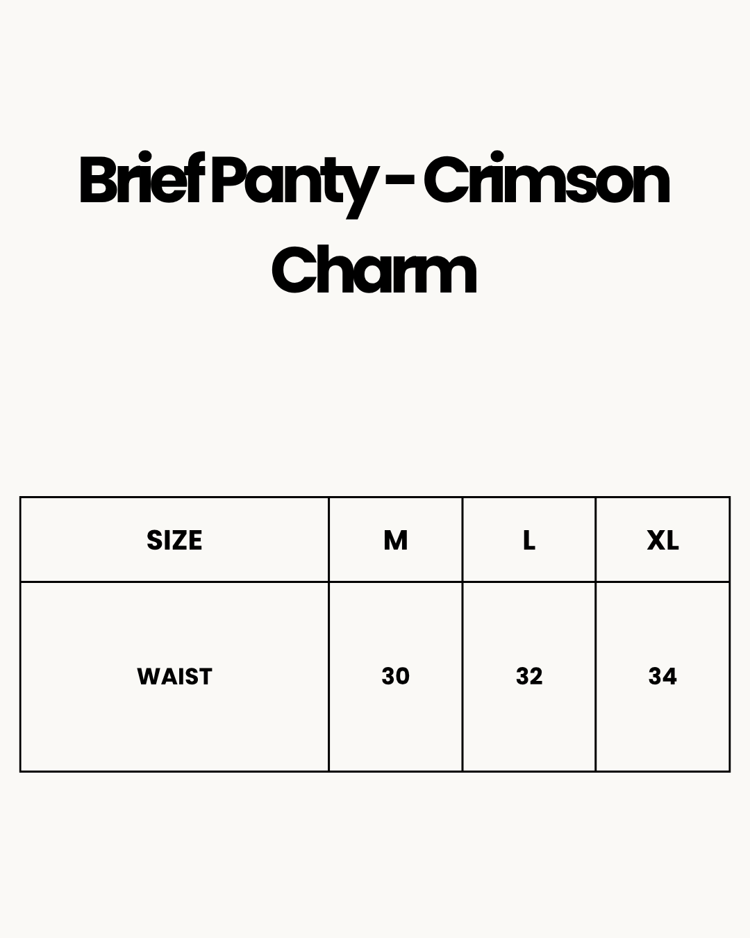 Size Chart for Brief Panty - Crimson Charm - Maroon