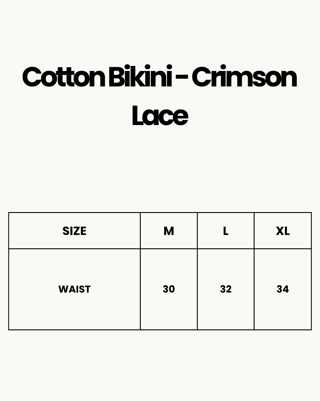 Size Chart for Cotton Bikini - Crimson Lace - Black