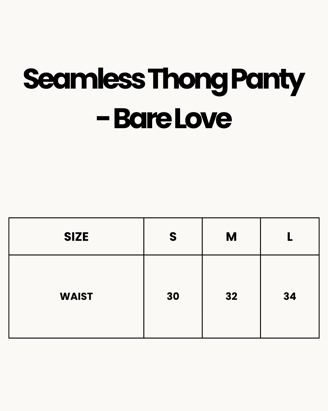 Size Chart for Seamless Thong Panty - Bare Love - Mint Green