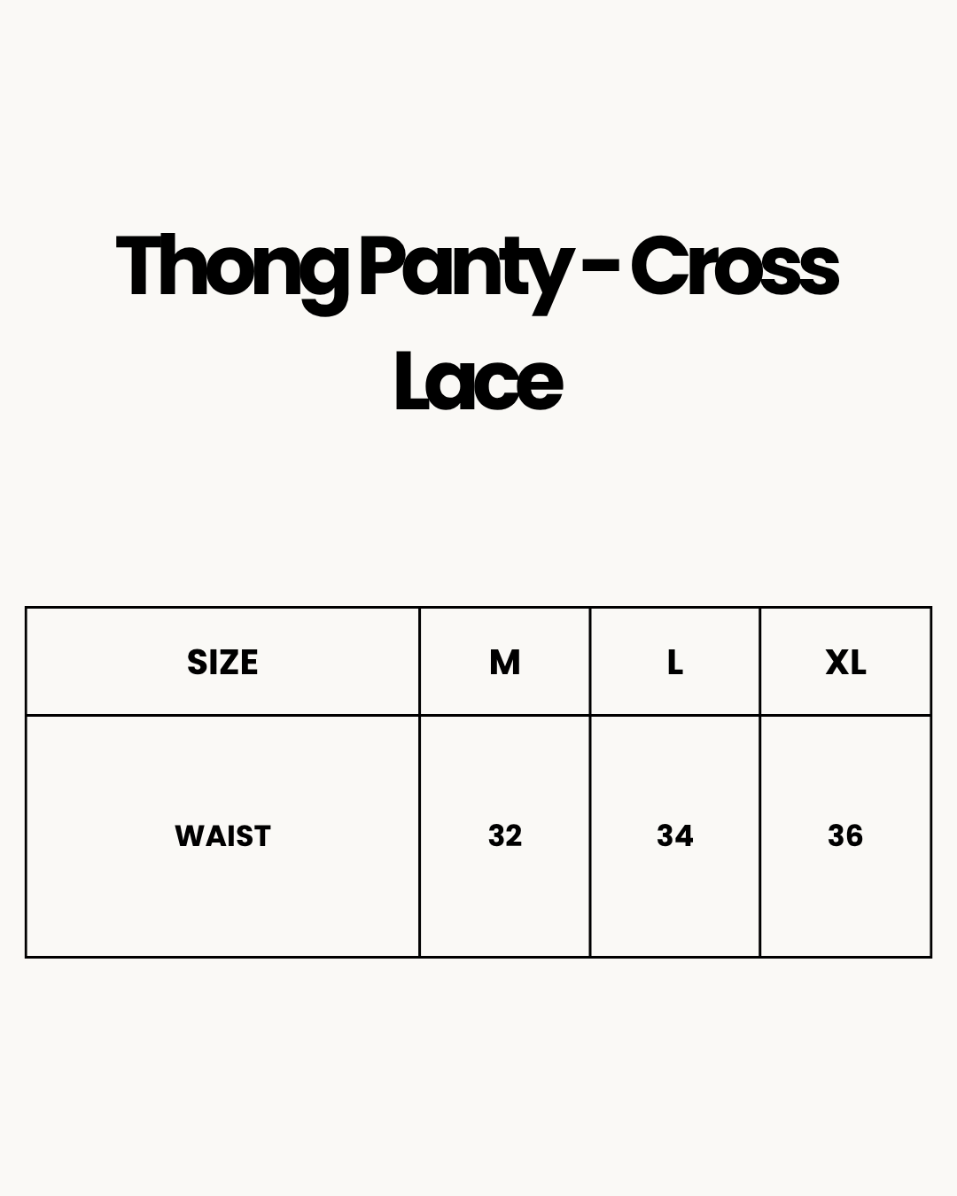 Size Chart for Thong Panty - Cross Lace - Peach