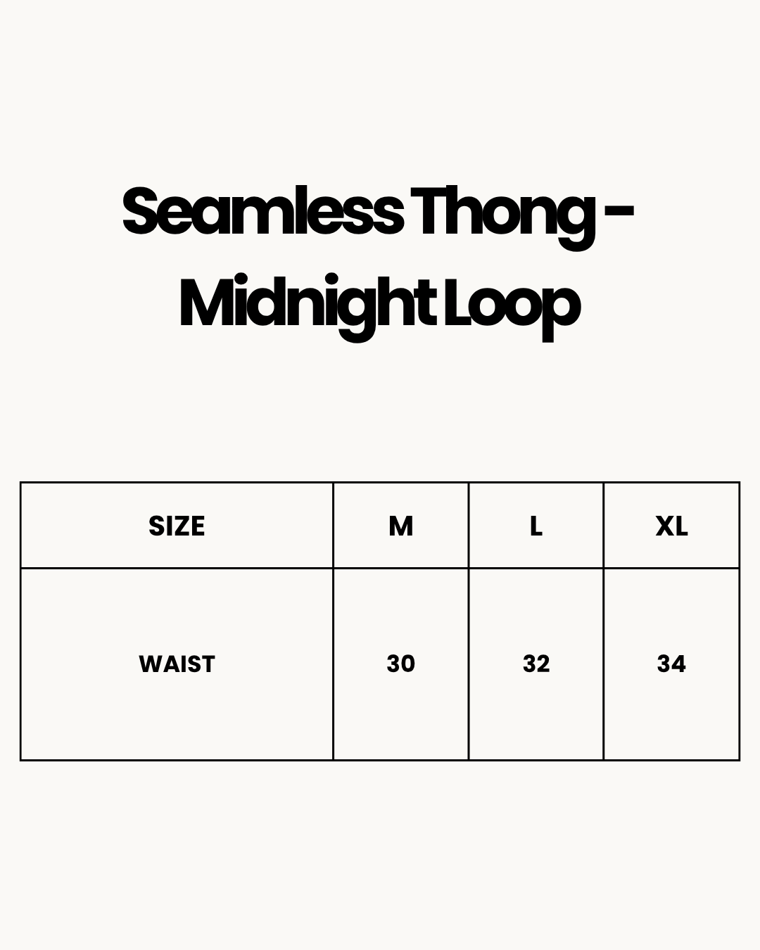 Size Chart for Seamless Thong  - Midnight Loop - Black