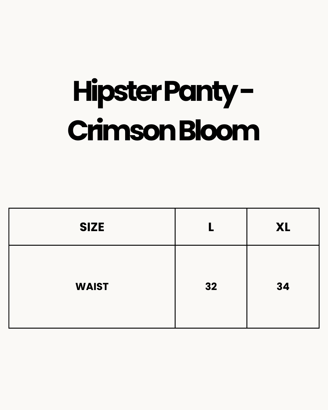 Size Chart for Hipster Panty - Crimson Bloom - Green