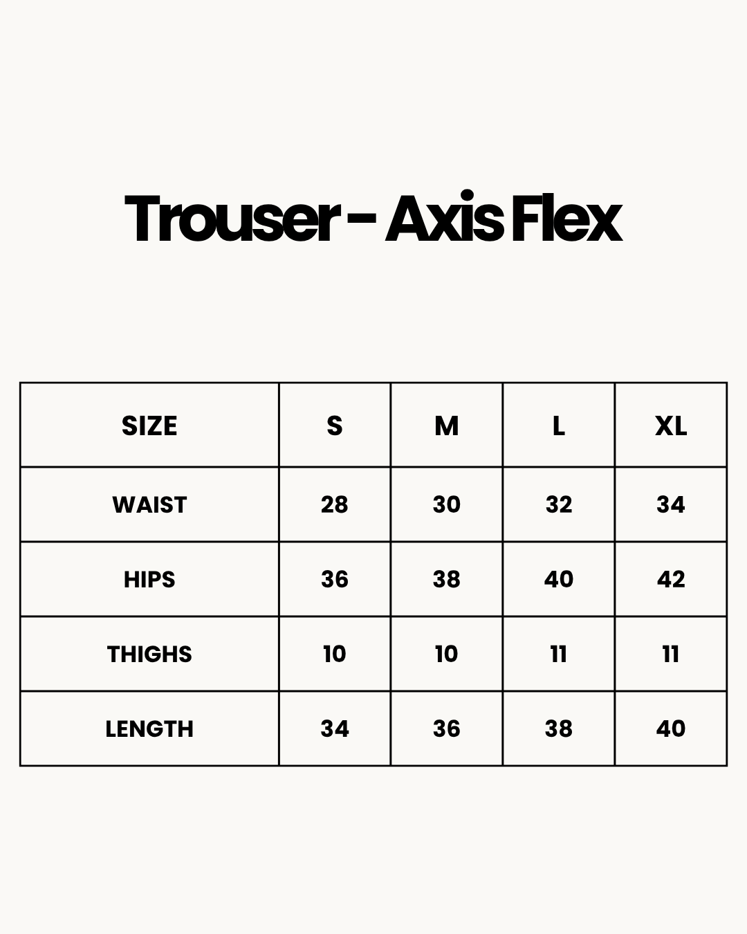 Size Chart for Trouser - Axis Flex - Pink