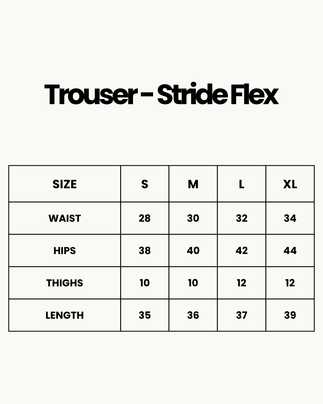 Size Chart for Trouser - Stride Flex - Pink