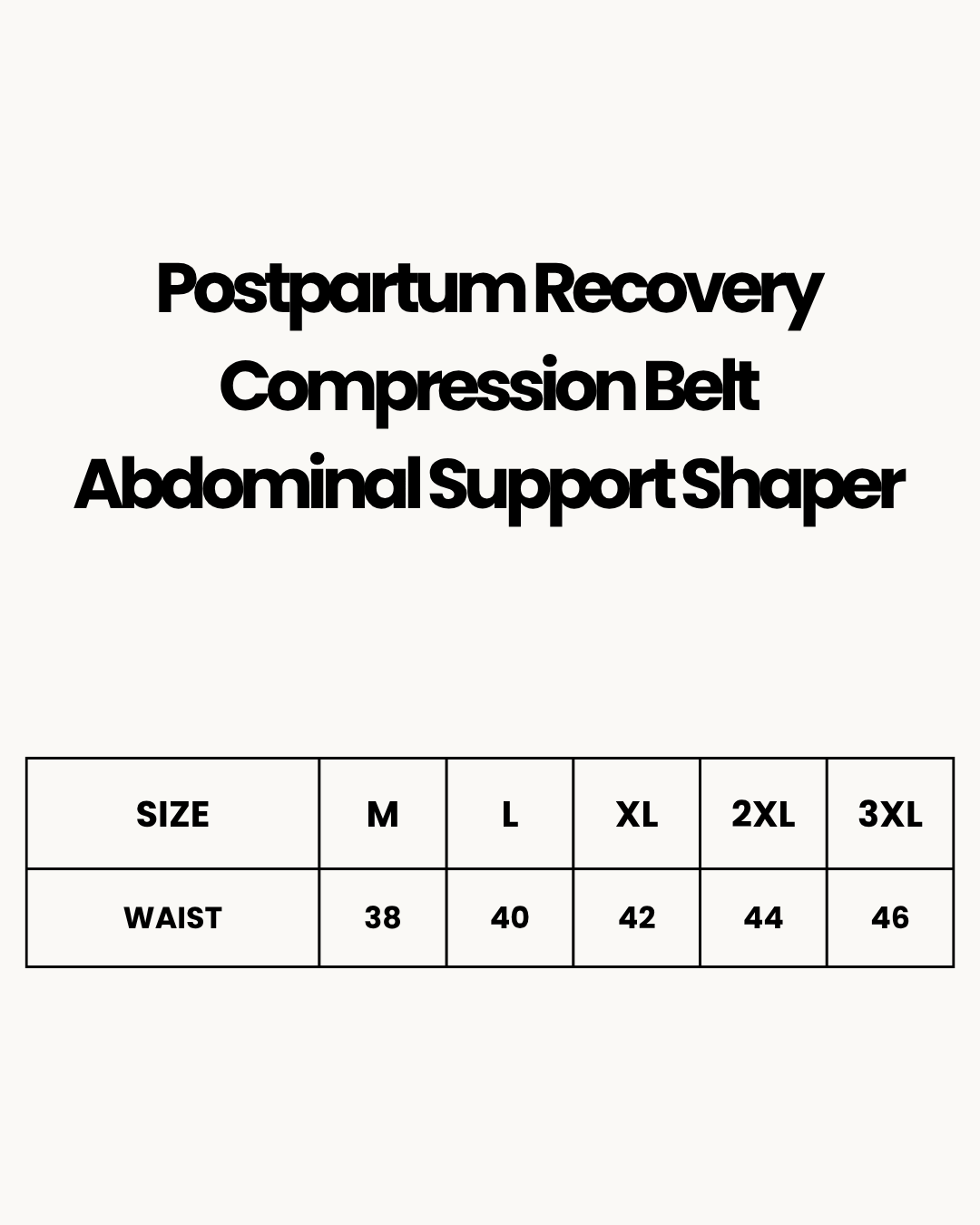 Size Chart for Postpartum Recovery Compression Belt Abdominal Support Shaper