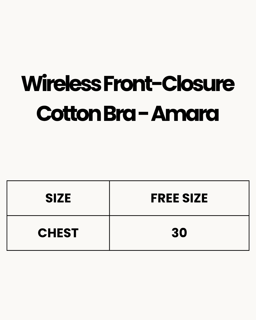 Size Chart for Wireless Front-Closure Cotton Bra - Amara