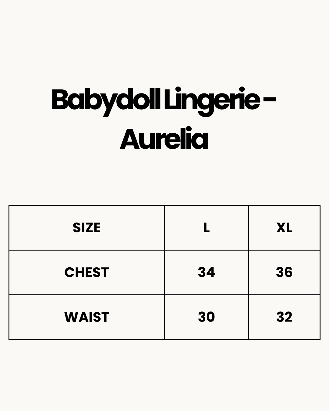 Size Chart for Babydoll Lingerie  - Aurelia - Black
