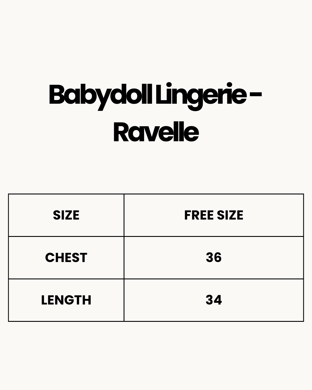 Size Chart for Babydoll Lingerie  - Ravelle - Black