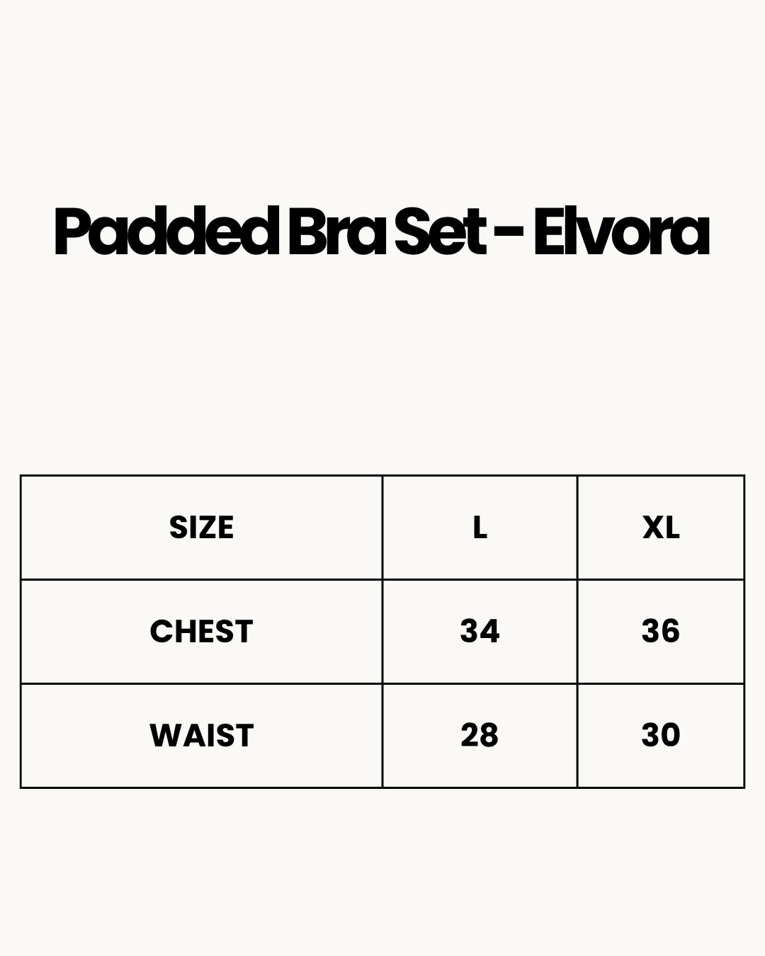 Size Chart for Padded Bra Set - Elvora - Red