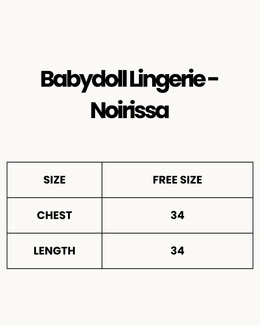 Size Chart for Babydoll Lingerie  - Noirissa