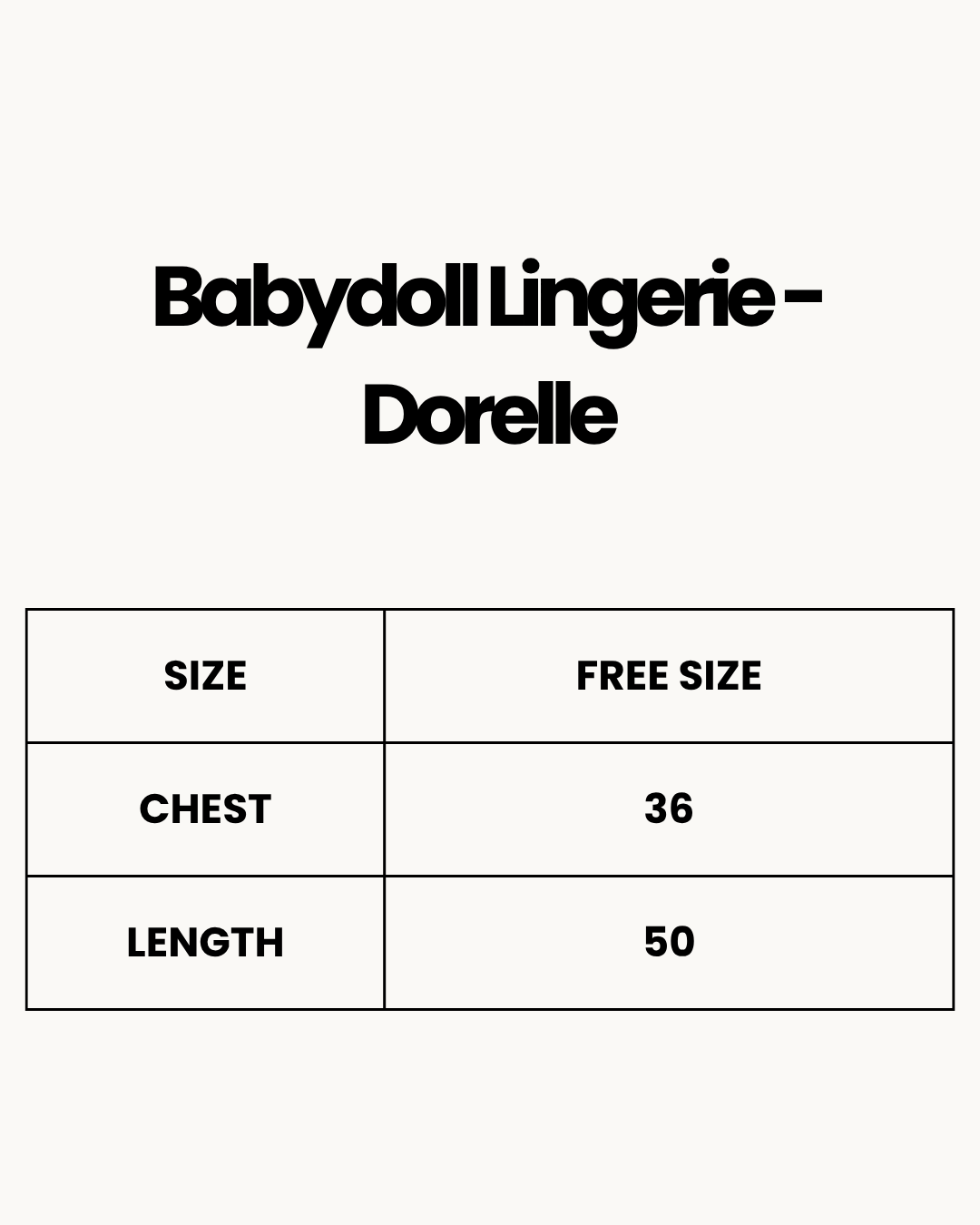 Size Chart for Babydoll Lingerie  - Dorelle