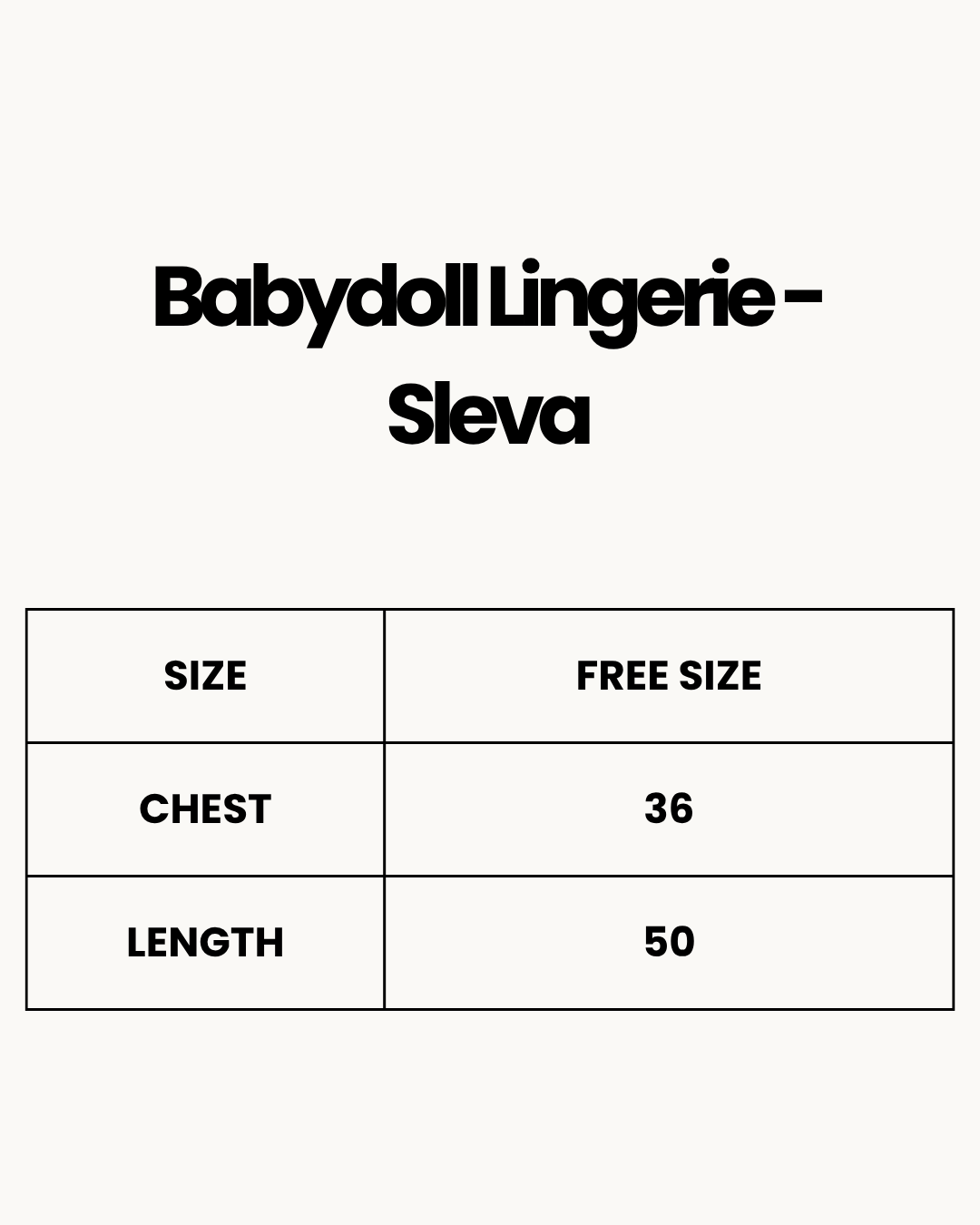 Size Chart for Babydoll Lingerie  - Sleva