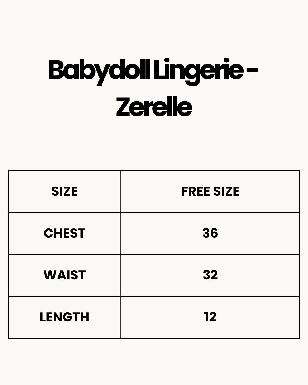 Size Chart for Babydoll Lingerie  - Zerelle - Green