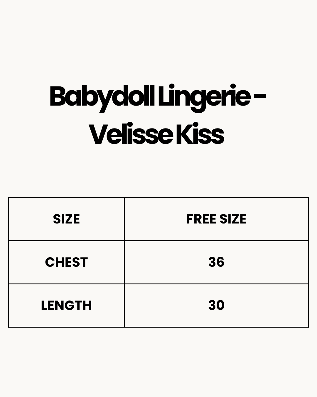 Size Chart for Babydoll Lingerie  - Velisse Kiss - White