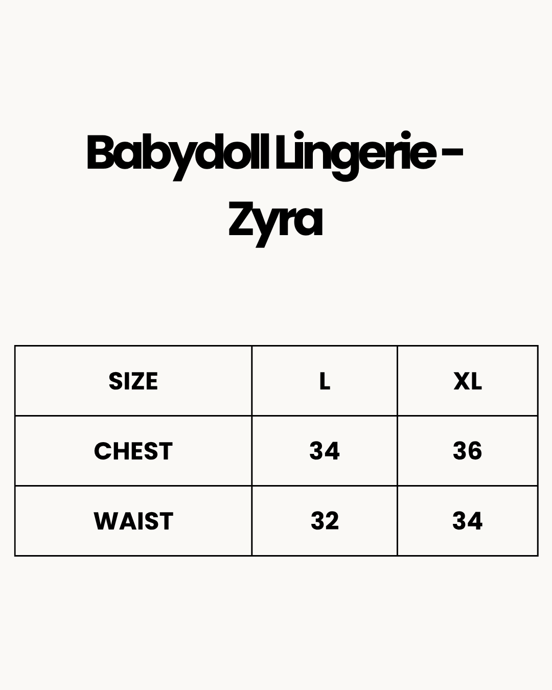 Size Chart for Babydoll Lingerie  - Zyra - Red