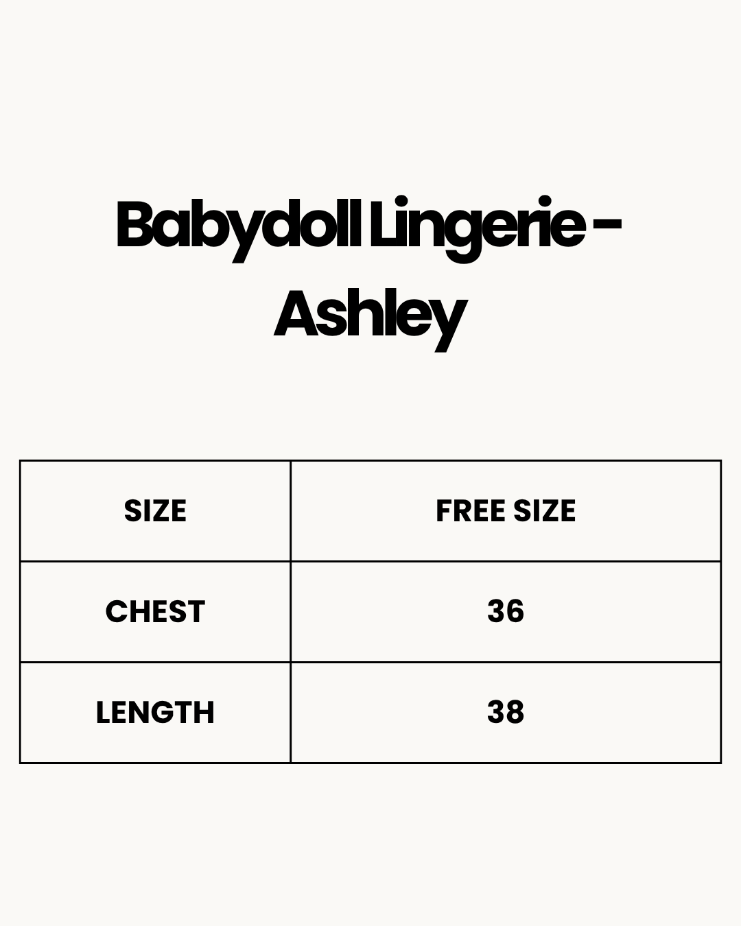 Size Chart for Babydoll Lingerie  - Ashley