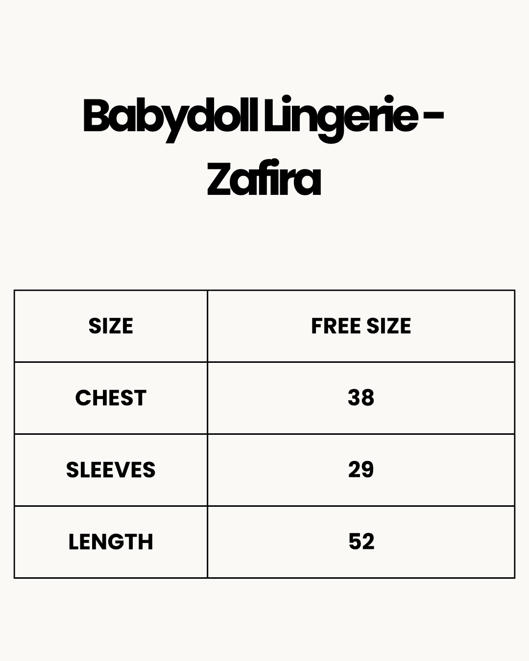 Size Chart for Babydoll Lingerie  - Zafira - Black