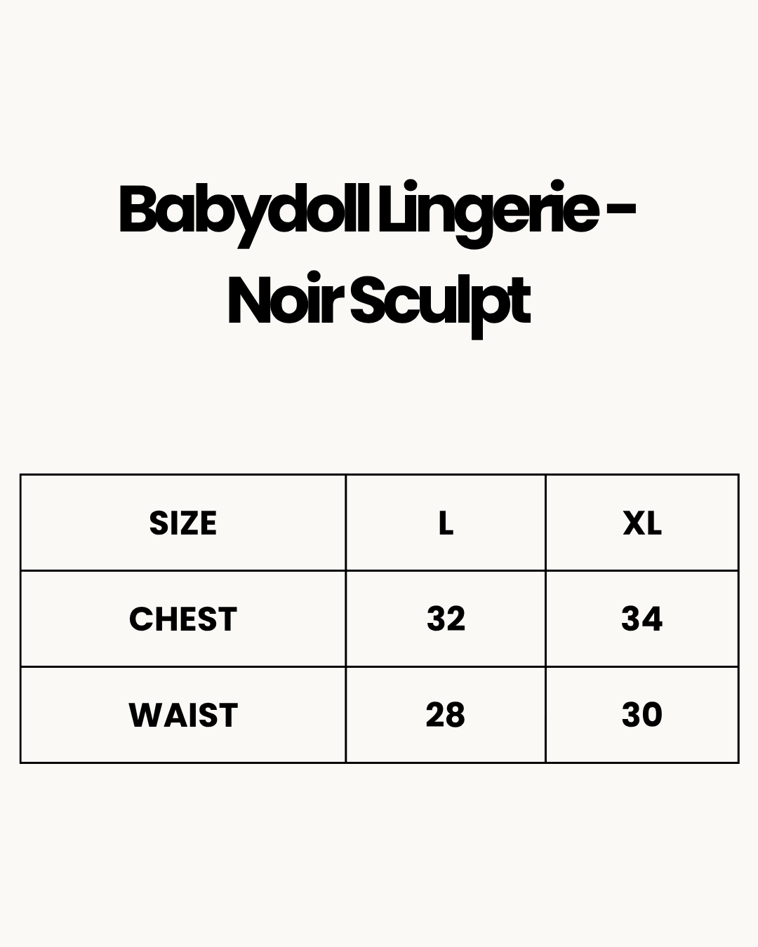 Size Chart for Babydoll Lingerie  - Noir Sculpt