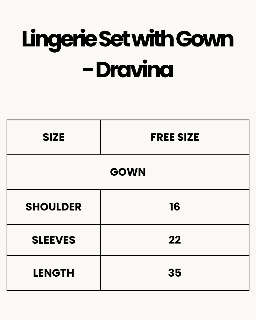 Size Chart for Lingerie Set with Gown - Dravina