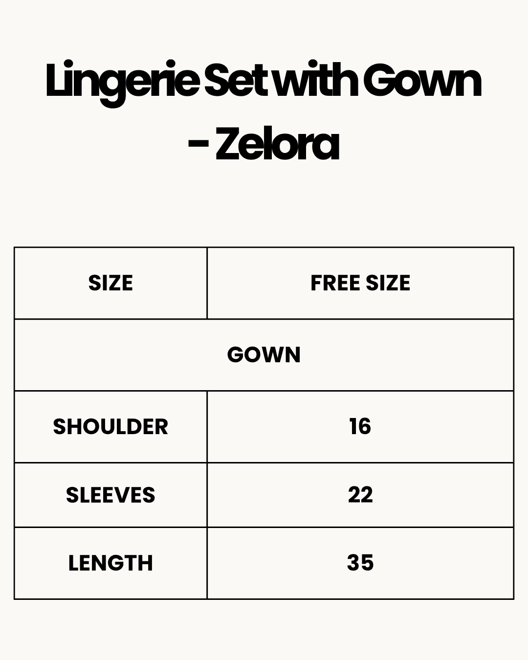 Size Chart for Lingerie Set with Gown - Zelora