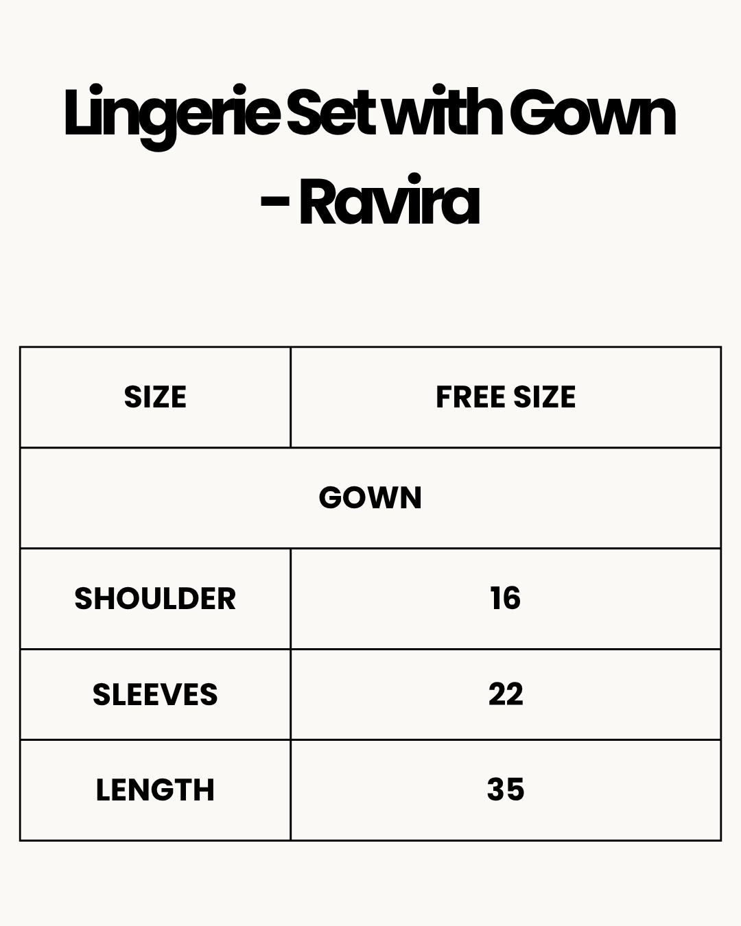 Size Chart for Lingerie Set with Gown - Ravira