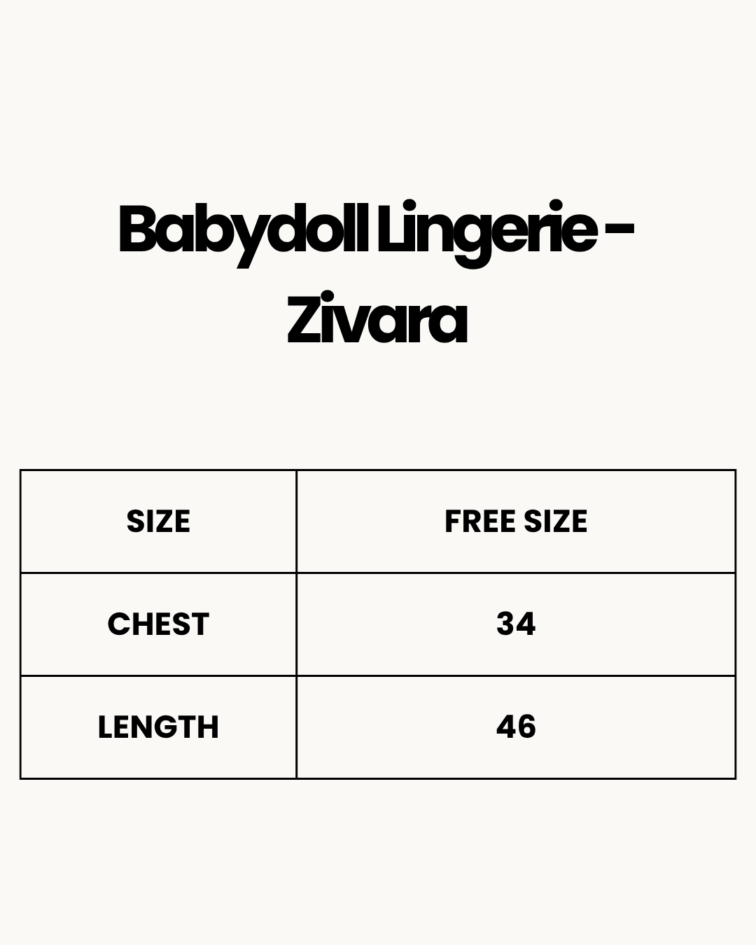 Size Chart for Babydoll Lingerie  - Zivara