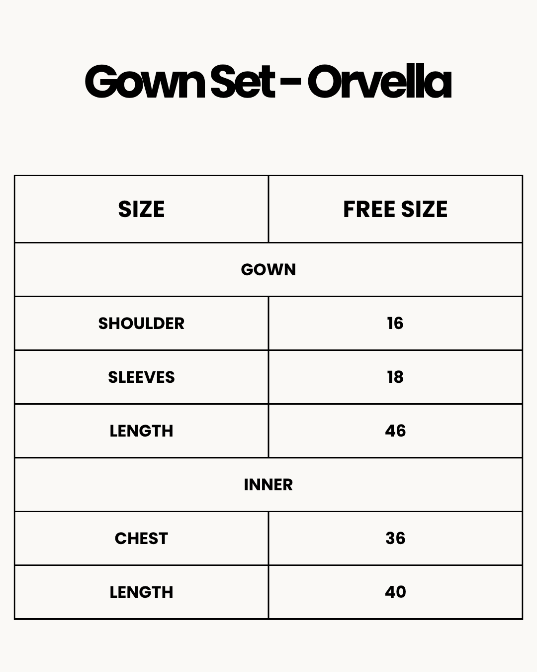 Size Chart for Gown Set - Orvella - Maroon