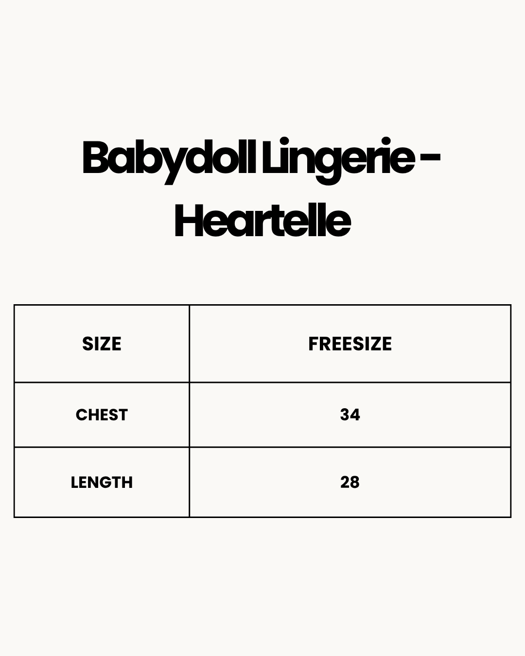 Size Chart for Babydoll Lingerie  - Heartelle - White