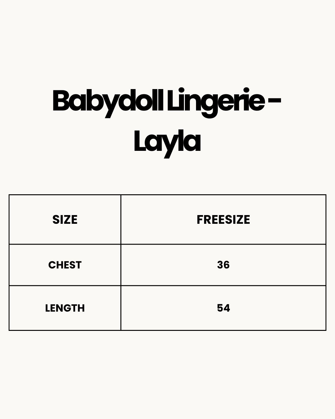 Size Chart for Babydoll Lingerie  - Layla