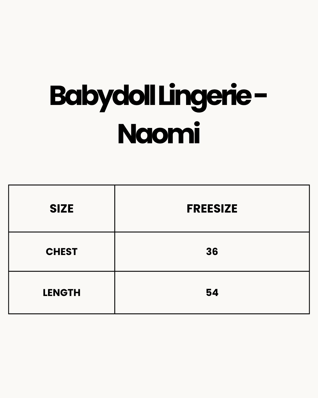 Size Chart for Babydoll Lingerie  - Naomi