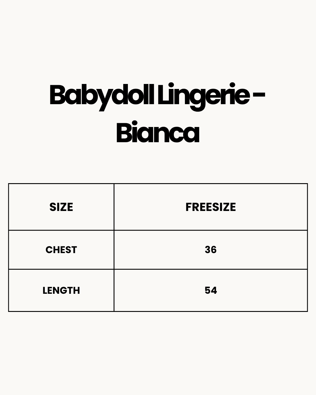 Size Chart for Babydoll Lingerie  - Bianca