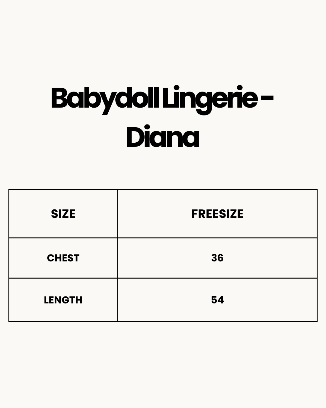 Size Chart for Babydoll Lingerie  - Diana