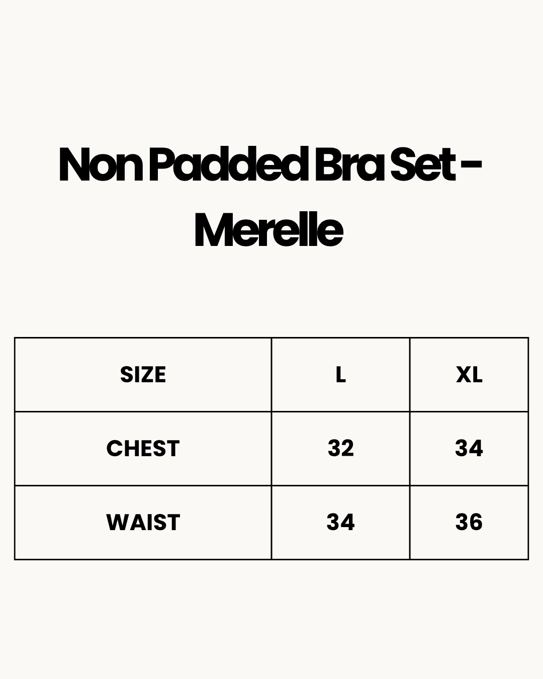 Size Chart for Non Padded Bra Set - Merelle - Red