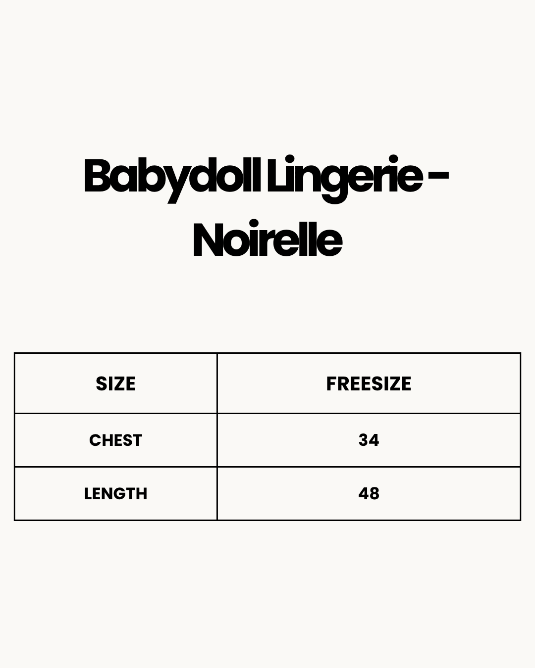 Size Chart for Babydoll Lingerie  - Noirelle - Black