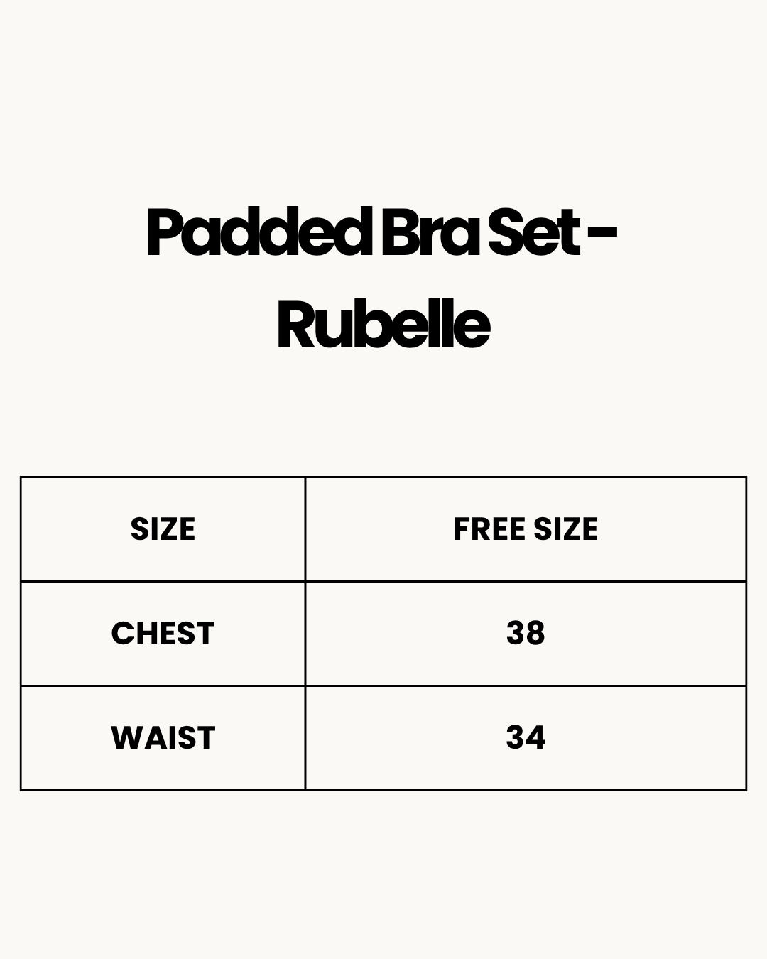 Size Chart for Padded Bra Set - Rubelle - White