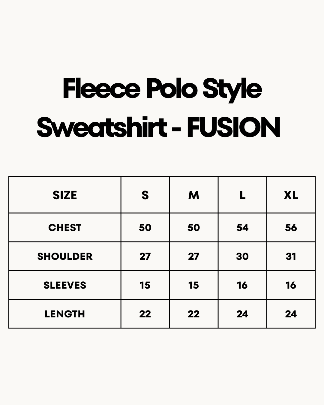 Size Chart for Fleece Polo Style Sweatshirt - FUSION - Purple