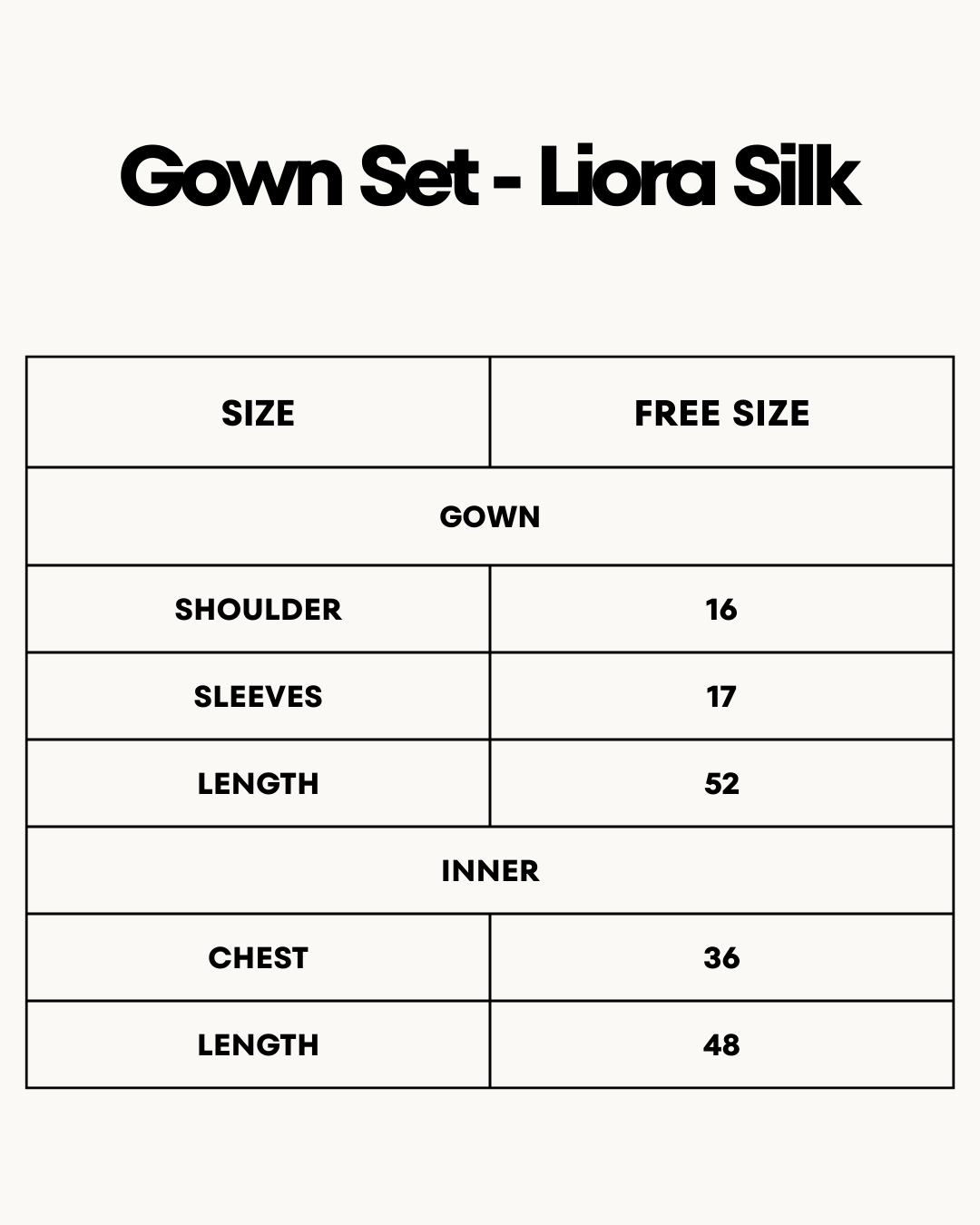 Size Chart for Gown Set - Liora Silk - Dark Blue