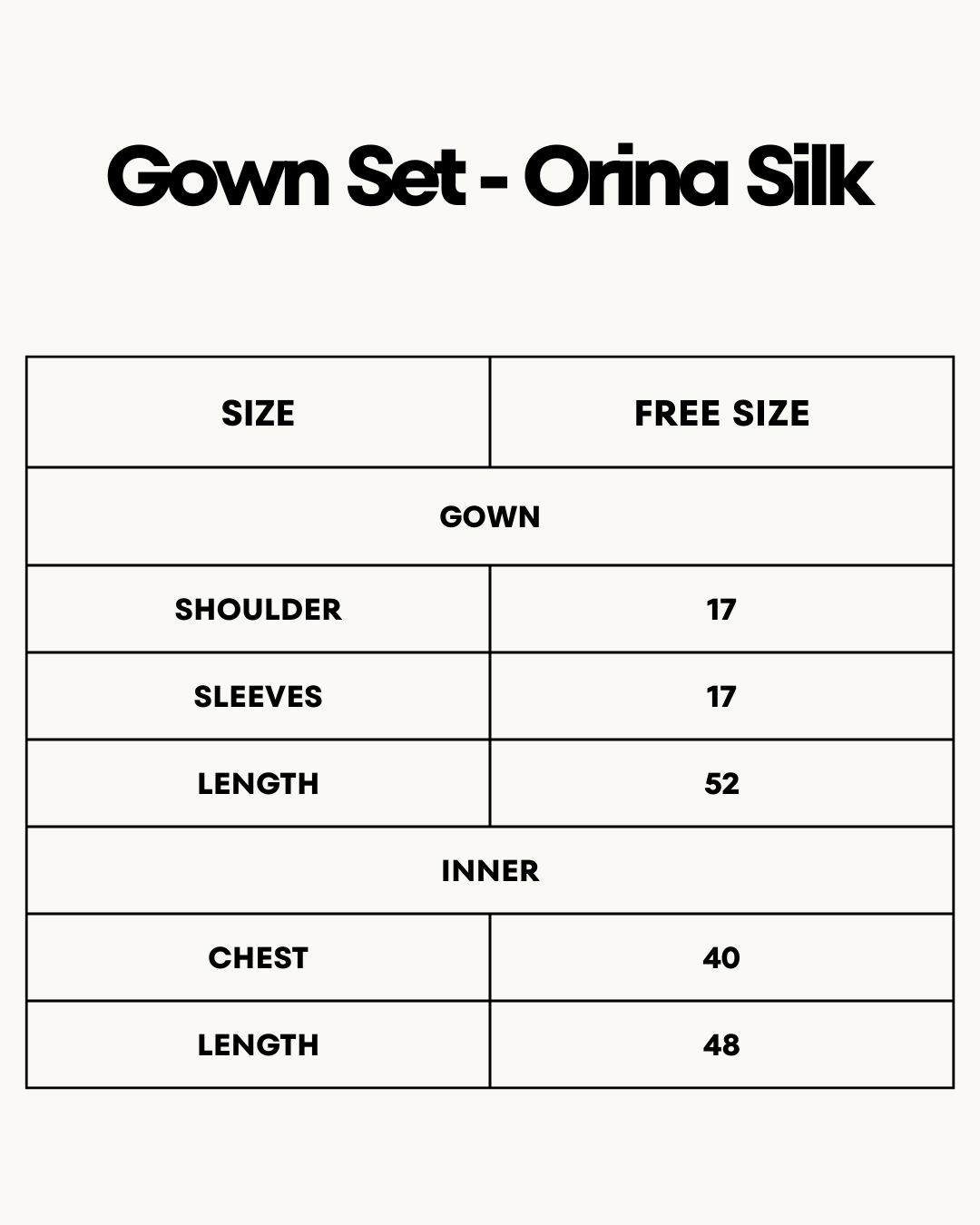 Size Chart for Gown Set - Orina Silk - Maroon