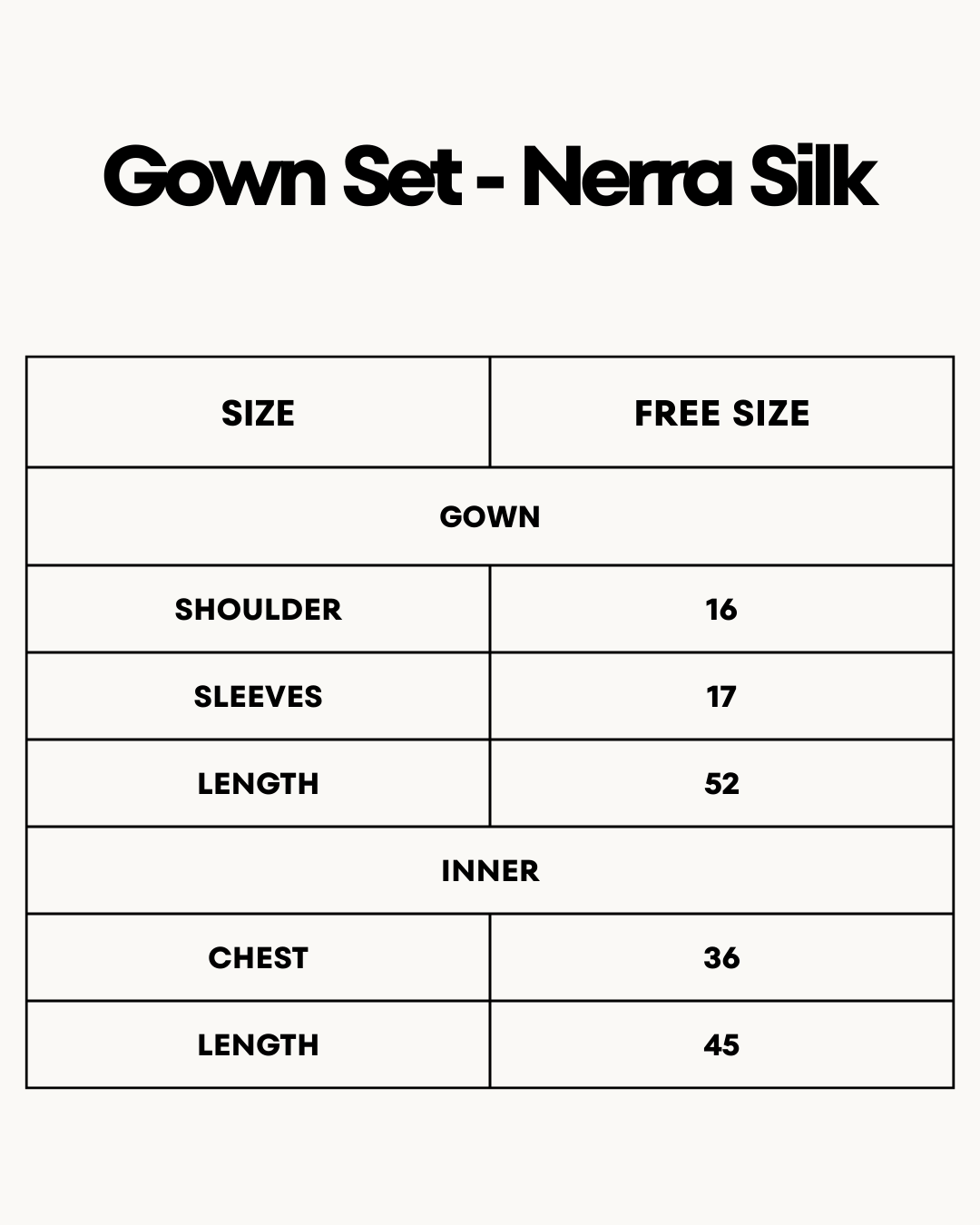Size Chart for Gown Set - Nerra Silk - Dark Blue