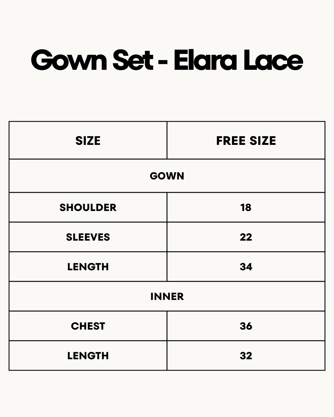 Size Chart for Gown Set - Elara Lace - Green