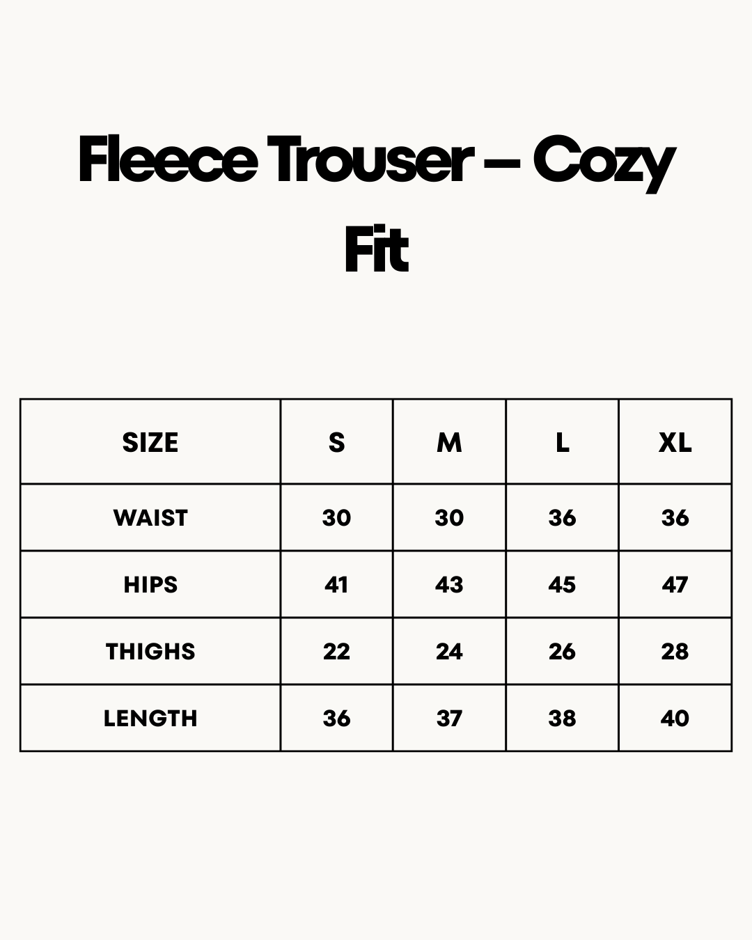Size Chart for Fleece Trouser – Cozy Fit - Purple