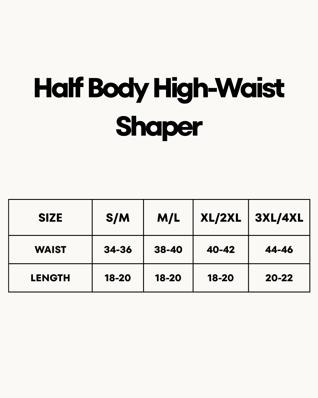 Size Chart for Half Body High-Waist Shaper - Black