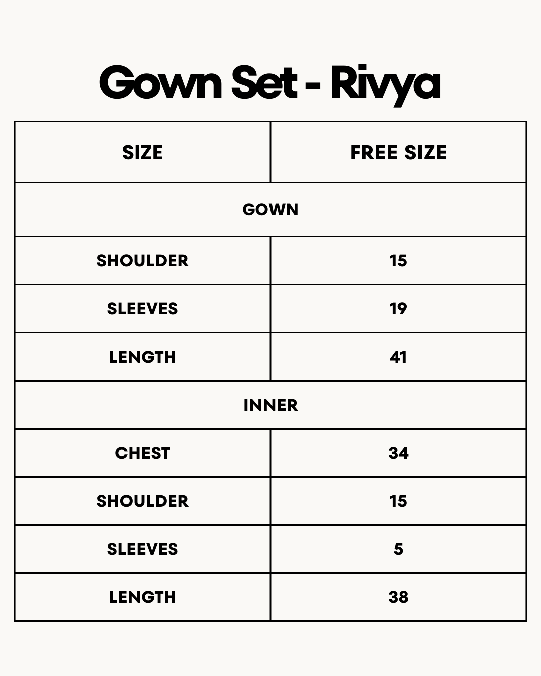 Size Chart for Gown Set - Rivya - Black