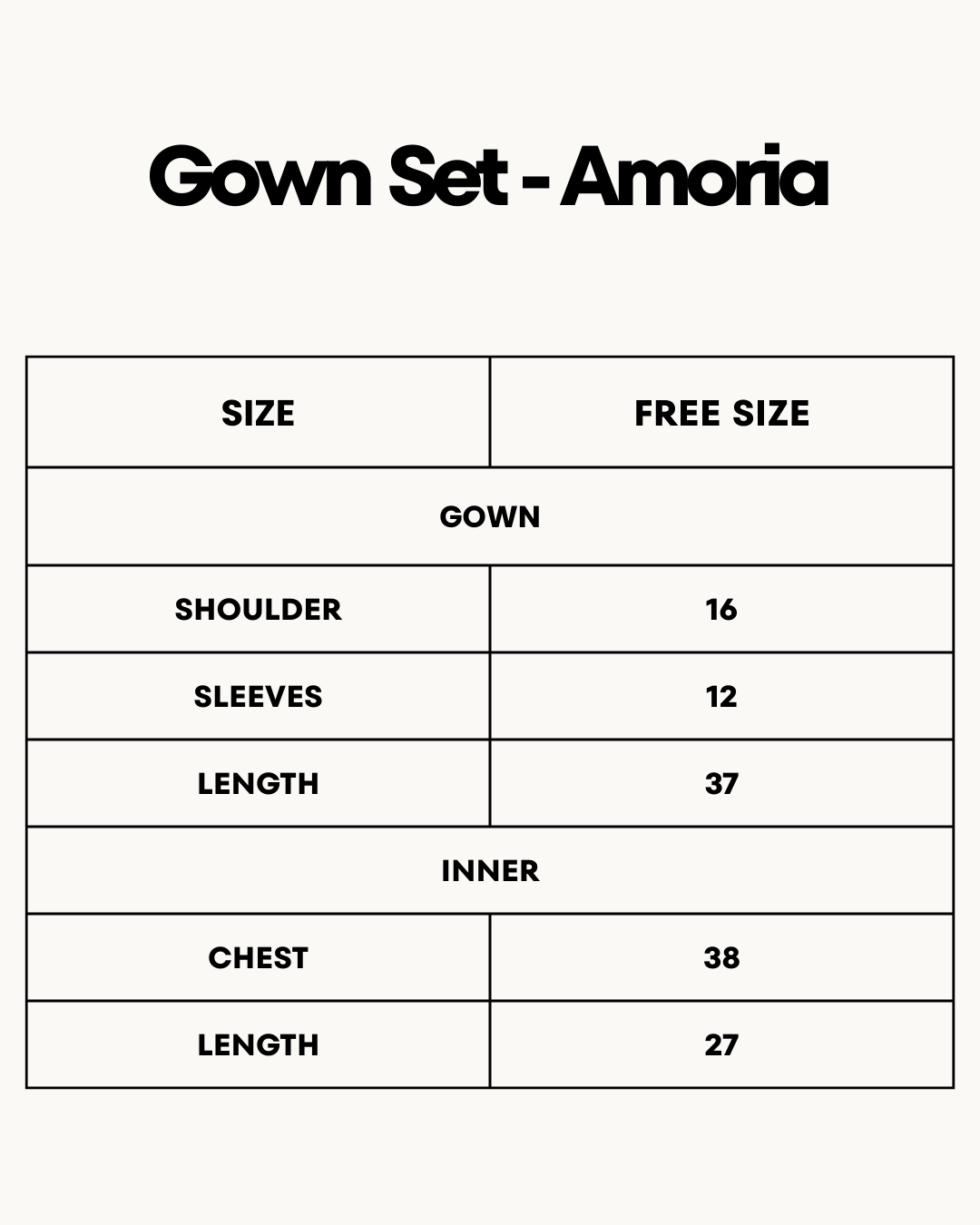 Size Chart for Gown Set - Amoria - Maroon